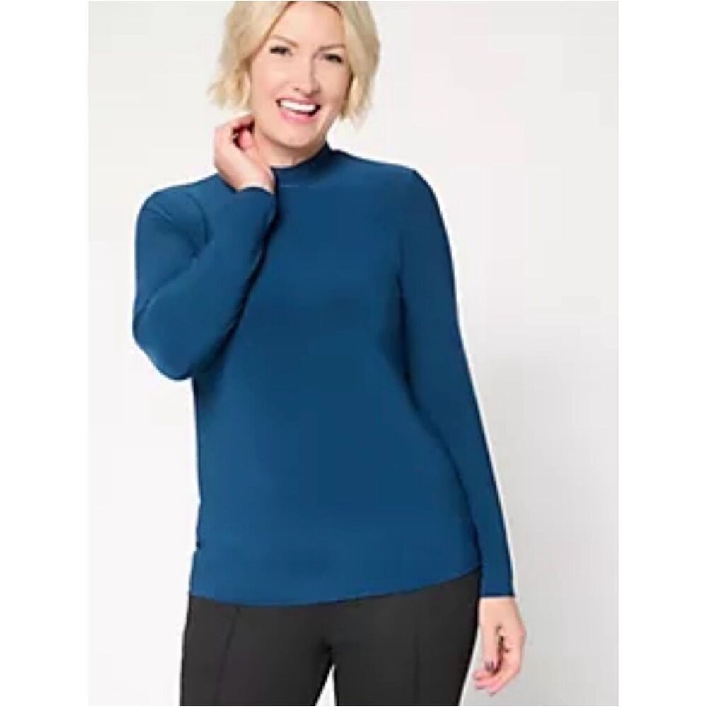 Dennis Basso Italia Knit Long Sleeve Top Blue Large NWT IN PACKAGE